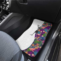 Skeleton Golfer Car Mats with Tropical Flamingo Leaves Pattern and Colorful Floral Background - Wonder Print Shop