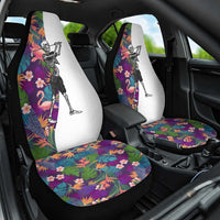 Skeleton Golfer Car Seat Cover with Tropical Flamingo Leaves Pattern and Colorful Floral Background - Wonder Print Shop