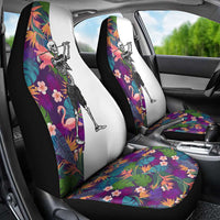 Skeleton Golfer Car Seat Cover with Tropical Flamingo Leaves Pattern and Colorful Floral Background - Wonder Print Shop