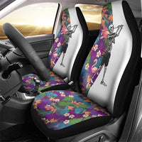 Skeleton Golfer Car Seat Cover with Tropical Flamingo Leaves Pattern and Colorful Floral Background - Wonder Print Shop