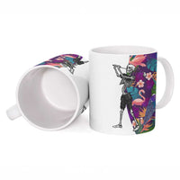 Skeleton Golfer Ceramic Mug with Tropical Flamingo Leaves Pattern and Colorful Floral Background - Wonder Print Shop