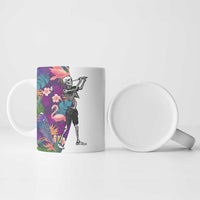 Skeleton Golfer Ceramic Mug with Tropical Flamingo Leaves Pattern and Colorful Floral Background - Wonder Print Shop
