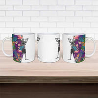 Skeleton Golfer Ceramic Mug with Tropical Flamingo Leaves Pattern and Colorful Floral Background - Wonder Print Shop