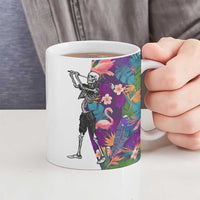 Skeleton Golfer Ceramic Mug with Tropical Flamingo Leaves Pattern and Colorful Floral Background - Wonder Print Shop