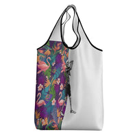 Skeleton Golfer Grocery Bag with Tropical Flamingo Leaves Pattern and Colorful Floral Background - Wonder Print Shop
