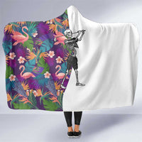 Skeleton Golfer Hooded Blanket with Tropical Flamingo Leaves Pattern and Colorful Floral Background - Wonder Print Shop