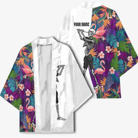 Custom Skeleton Golfer Kimono with Tropical Flamingo Leaves Pattern and Colorful Floral Background - Wonder Print Shop