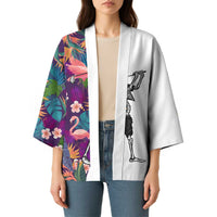 Custom Skeleton Golfer Kimono with Tropical Flamingo Leaves Pattern and Colorful Floral Background - Wonder Print Shop