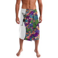 Skeleton Golfer Lavalava with Tropical Flamingo Leaves Pattern and Colorful Floral Background - Wonder Print Shop