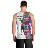 Custom Skeleton Golfer Men Tank Top with Tropical Flamingo Leaves Pattern and Colorful Floral Background - Wonder Print Shop