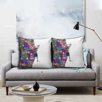 Skeleton Golfer Pillow Cover with Tropical Flamingo Leaves Pattern and Colorful Floral Background - Wonder Print Shop