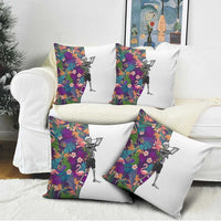 Skeleton Golfer Pillow Cover with Tropical Flamingo Leaves Pattern and Colorful Floral Background - Wonder Print Shop