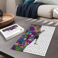 Skeleton Golfer Puzzle with Tropical Flamingo Leaves Pattern and Colorful Floral Background - Wonder Print Shop