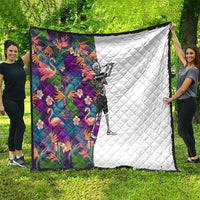 Skeleton Golfer Quilt with Tropical Flamingo Leaves Pattern and Colorful Floral Background - Wonder Print Shop