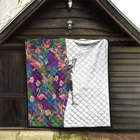 Skeleton Golfer Quilt with Tropical Flamingo Leaves Pattern and Colorful Floral Background - Wonder Print Shop