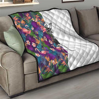 Skeleton Golfer Quilt with Tropical Flamingo Leaves Pattern and Colorful Floral Background - Wonder Print Shop