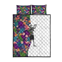 Skeleton Golfer Quilt Bed Set with Tropical Flamingo Leaves Pattern and Colorful Floral Background - Wonder Print Shop