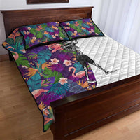 Skeleton Golfer Quilt Bed Set with Tropical Flamingo Leaves Pattern and Colorful Floral Background - Wonder Print Shop