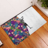 Skeleton Golfer Rubber Doormat with Tropical Flamingo Leaves Pattern and Colorful Floral Background - Wonder Print Shop
