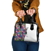 Skeleton Golfer Shoulder Handbag with Tropical Flamingo Leaves Pattern and Colorful Floral Background - Wonder Print Shop