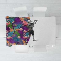 Skeleton Golfer Tablecloth with Tropical Flamingo Leaves Pattern and Colorful Floral Background - Wonder Print Shop