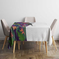 Skeleton Golfer Tablecloth with Tropical Flamingo Leaves Pattern and Colorful Floral Background - Wonder Print Shop
