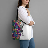 Skeleton Golfer Tote Bag with Tropical Flamingo Leaves Pattern and Colorful Floral Background - Wonder Print Shop