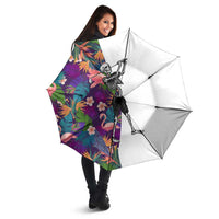 Skeleton Golfer Umbrella with Tropical Flamingo Leaves Pattern and Colorful Floral Background - Wonder Print Shop
