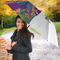 Skeleton Golfer Umbrella with Tropical Flamingo Leaves Pattern and Colorful Floral Background - Wonder Print Shop