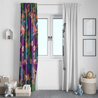 Skeleton Golfer Window Curtain with Tropical Flamingo Leaves Pattern and Colorful Floral Background - Wonder Print Shop