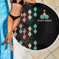 Custom Bowling Balls Beach Blanket with Does This Shirt Make My Balls Look Big Quote and Retro Argyle Pattern - Wonder Print Shop