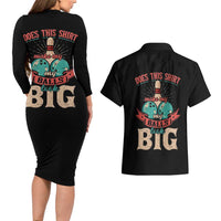Custom Bowling Balls Couples Matching Long Sleeve Bodycon Dress and Hawaiian Shirt with Does This Shirt Make My Balls Look Big Quote and Retro Argyle Pattern - Wonder Print Shop