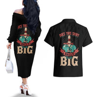 Custom Bowling Balls Couples Matching Off The Shoulder Long Sleeve Dress and Hawaiian Shirt with Does This Shirt Make My Balls Look Big Quote and Retro Argyle Pattern - Wonder Print Shop
