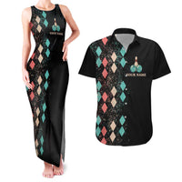 Custom Bowling Balls Couples Matching Tank Maxi Dress and Hawaiian Shirt with Does This Shirt Make My Balls Look Big Quote and Retro Argyle Pattern - Wonder Print Shop