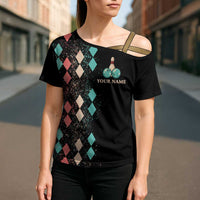 Custom Bowling Balls Cross Shoulder Shirt with Does This Shirt Make My Balls Look Big Quote and Retro Argyle Pattern - Wonder Print Shop