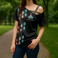 Custom Bowling Balls Cross Shoulder Shirt with Does This Shirt Make My Balls Look Big Quote and Retro Argyle Pattern - Wonder Print Shop