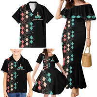 Custom Bowling Balls Family Matching Mermaid Dress and Hawaiian Shirt with Does This Shirt Make My Balls Look Big Quote and Retro Argyle Pattern - Wonder Print Shop