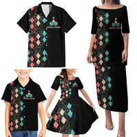 Custom Bowling Balls Family Matching Puletasi and Hawaiian Shirt with Does This Shirt Make My Balls Look Big Quote and Retro Argyle Pattern - Wonder Print Shop