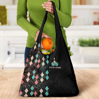Custom Bowling Balls Grocery Bag with Does This Shirt Make My Balls Look Big Quote and Retro Argyle Pattern - Wonder Print Shop