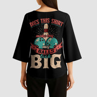 Custom Bowling Balls Kimono Sleeve Blouse with Does This Shirt Make My Balls Look Big Quote and Retro Argyle Pattern - Wonder Print Shop