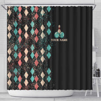 Custom Bowling Balls Shower Curtain with Does This Shirt Make My Balls Look Big Quote and Retro Argyle Pattern - Wonder Print Shop