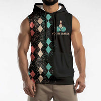 Custom Bowling Balls Sleeveless Hoodie with Does This Shirt Make My Balls Look Big Quote and Retro Argyle Pattern - Wonder Print Shop