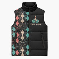 Custom Bowling Balls Sleeveless Puffer Jacket with Does This Shirt Make My Balls Look Big Quote and Retro Argyle Pattern - Wonder Print Shop