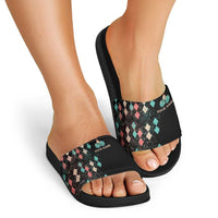Custom Bowling Balls Slide Sandals with Does This Shirt Make My Balls Look Big Quote and Retro Argyle Pattern - Wonder Print Shop