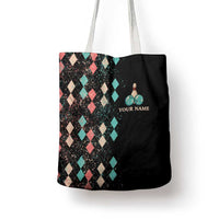 Custom Bowling Balls Tote Bag with Does This Shirt Make My Balls Look Big Quote and Retro Argyle Pattern - Wonder Print Shop