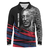 George Washington Carver Long Sleeve Polo Shirt with Tree Portrait Illustration, Nature Is the Greatest Teacher Quote - Wonder Print Shop