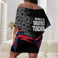 George Washington Carver Off Shoulder Short Dress with Tree Portrait Illustration, Nature Is the Greatest Teacher Quote - Wonder Print Shop