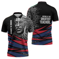 George Washington Carver Zipper Polo Shirt with Tree Portrait Illustration, Nature Is the Greatest Teacher Quote - Wonder Print Shop