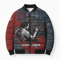 Katherine Johnson Bomber Puffer Jacket with Chalkboard Math Scene, Verify the Numbers Quote and Space Orbit - Wonder Print Shop
