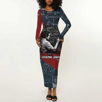 Katherine Johnson Long Sleeve Bodycon Dress with Chalkboard Math Scene, Verify the Numbers Quote and Space Orbit - Wonder Print Shop